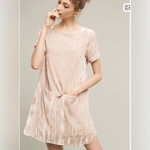 Anthropologie Floreat Champagne Crinkle Crushed Velvet Shift Dress